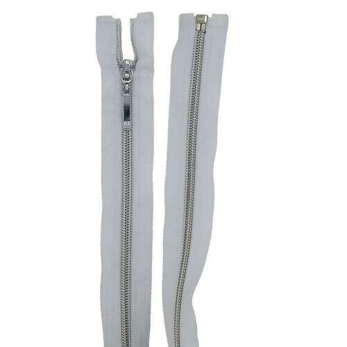 Zíper Aluminizado Separável 55 cm - Pct c/ 05 unidades Cor do Zíper Metalizado:Branco com Prata
