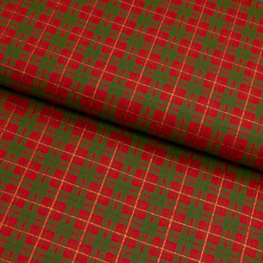 Tecido de Algodão Estampado (Meio Metro) - 2531 Natal Xadrez Vermelho e  Verde