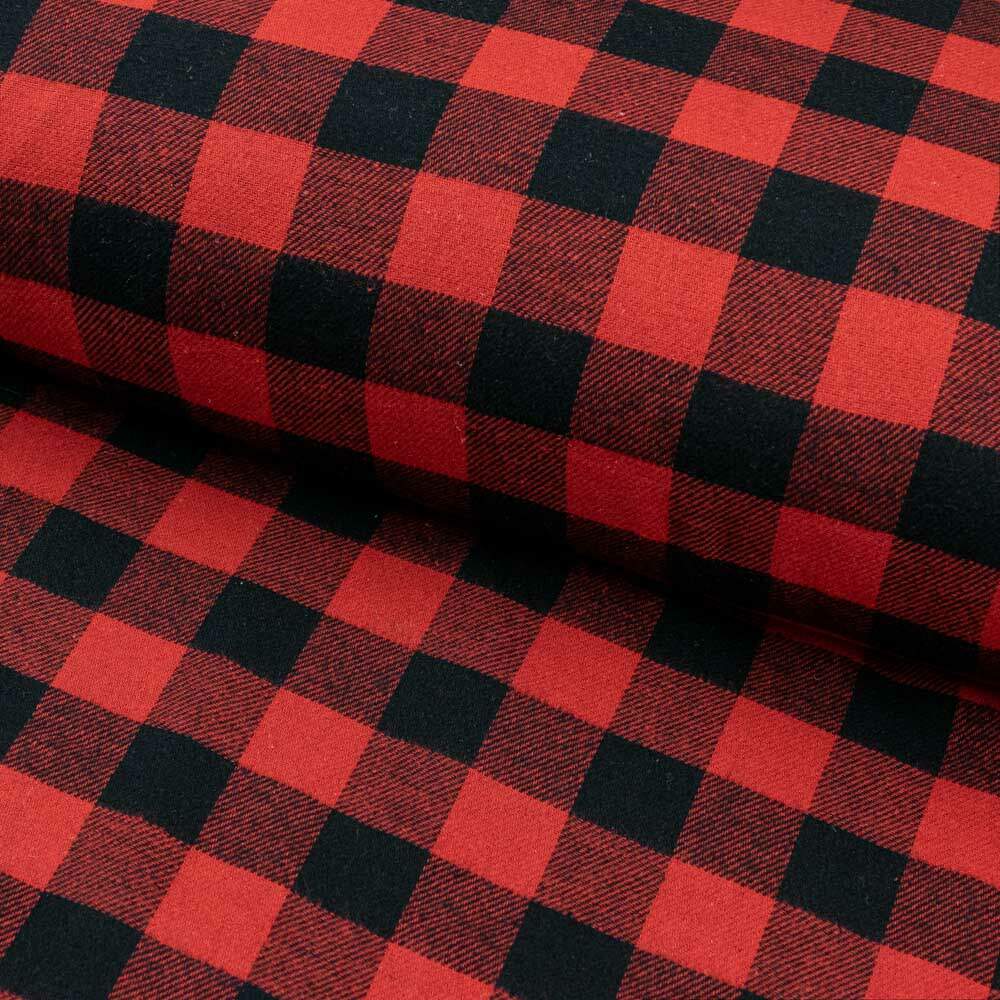 Tecido flanelado xadrez vermelho/preto