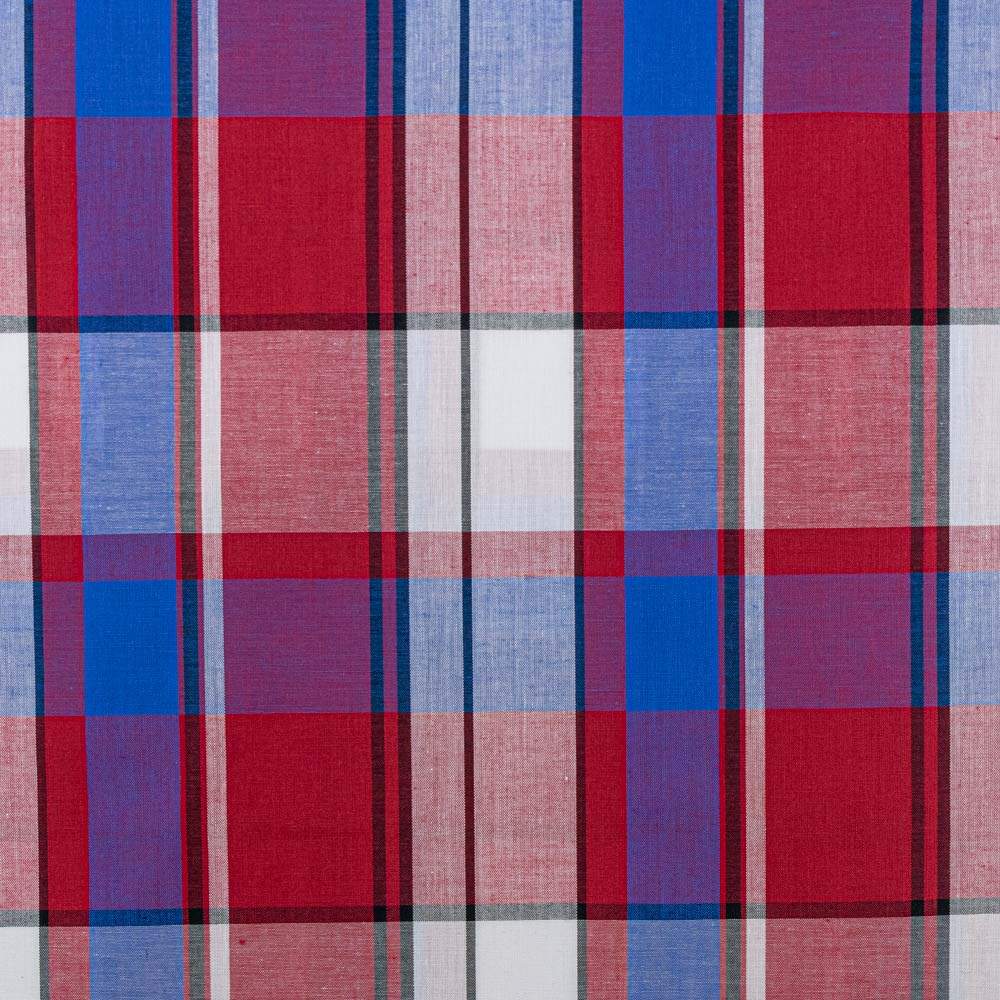 Tecido de Algodão Fio Tinto (Meio Metro) - Xadrez Escocês Vermelho\ Azul  Marinho e Branco