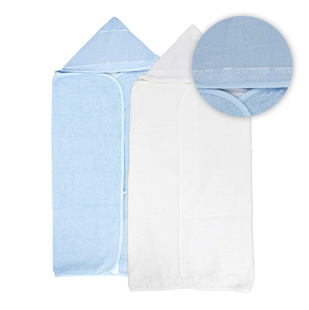 TOALHA BANHO FELPUDO PARA BORDAR BABY LOVE LISO COM CAPUZ E FRALDA - AZUL  BEBÊ