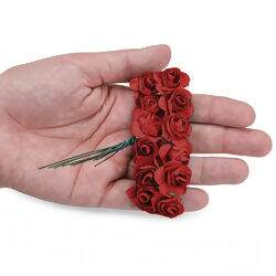 Flor de Papel Mini Rosa FL002 Cor 014 Vermelho - Pct com 144 unidades