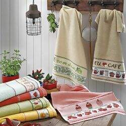 Pano de Copa Felpudo Jacquard Picnic Liso 45x70cm com Faixa para Bordar