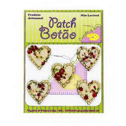 Botão Patch Coração Floral - Cartela c/ 05 unidades