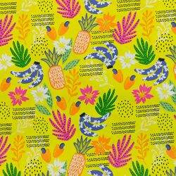 Tecido de Algodão Estampado (Meio Metro) - Frutas Fundo Amarelo