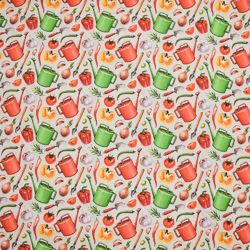 Tecido de Algodão Estampado (Meio Metro) - Legumes e Utensílios