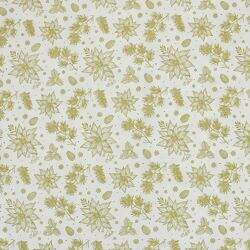 Tecido de Algodão Estampado (Meio Metro) - 2652 Natal Floral Branco e Dourado
