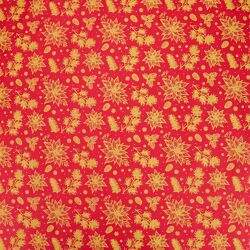 Tecido de Algodão Estampado (Meio Metro) - 2650 Natal Floral Vermelho e Dourado