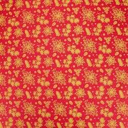 Tecido de Algodão Estampado (Meio Metro) - 2650 Natal Floral Vermelho e Dourado