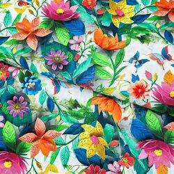 Tecido Tricoline Estampa 3D Flores e Borboletas 0,50x1,50m