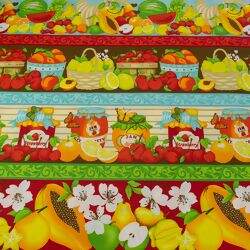 Tecido de Algodão Estampado (Meio Metro) - Barrado Faixas Fruit