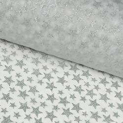 Tecido de Organza Glitter Estrela 1,48 mt de Largura Branco - 1 Metro