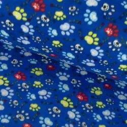 Tecido Soft Estampado (Meio Metro) com 1,60 mt de Largura - Patas Multicolor Fundo Azul