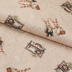 Tecido de Algodão Estampado (Meio Metro) - Páscoa Coelhinhos Fundo Bege
