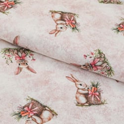 Tecido de Algodão Estampado (Meio Metro) - Páscoa Coelhinhos Fundo Rosê