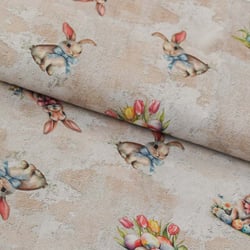 Tecido de Algodão Estampado (Meio Metro) - Páscoa Coelhinhos Ovos Coloridos