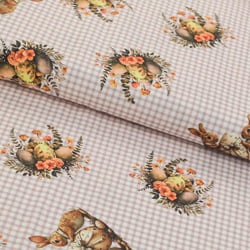 Tecido de Algodão Estampado (Meio Metro) - Páscoa Coelhinhos Xadrez