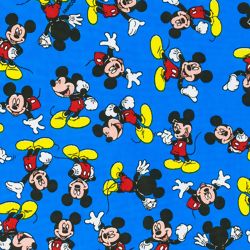 Tecido de Algodão Estampado (Meio Metro) - Coleção Disney Mickey Mouse Fundo Azul