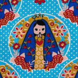 Tecido de Algodão Estampado (Meio Metro) - Nossa Senhora Poá Azul Claro
