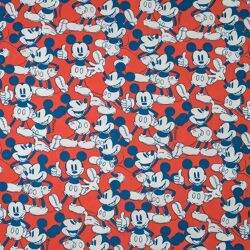 Tecido de Algodão Estampado (Meio Metro) - Coleção Disney Mickey Mouse Fundo Vermelho