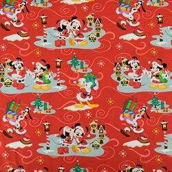 Tecido de Algodão Estampado (Meio Metro) - Natal Mickey & Minnie Vermelho