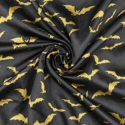 Tecido de Cetim Estampado (Meio Metro) - Morcego Dourado