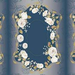 Tecido de Algodão Estampa Digital (Meio Metro) - Colombia Flores Brancas Fundo Azul