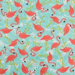 Tecido de Algodão Estampado Círculo 0,50 x1,50 mt - Cor 2109 Flamingos Folhagem