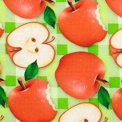Tecido de Algodão Estampa Digital (Meio Metro) - Maçã Picnic Verde 