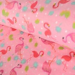 Tecido Soft Estampado (Meio Metro) - Flamingo Fundo Rosa
