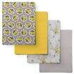 Kit Tecidos de Algodão 30 x 70 cm - Ref. 22964 Floral Cinza e Amarelo