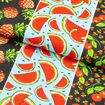 Tecido de Algodão Estampado (Meio Metro) - Faixas Frutas Fundo Preto