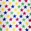 Tecido de Cetim Estampado sem Elastano 1,50m Largura - 1 Metro Cor:Estrelas Coloridas Fundo Branco