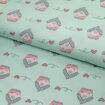 Tecido de Algodão Estampado (Meio Metro) - Coleção Animalistic Casinha Fundo Verde