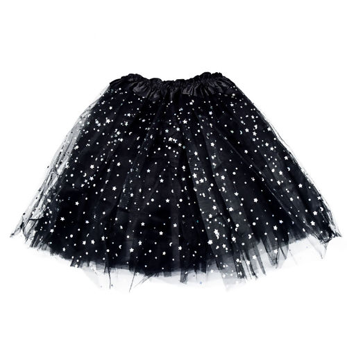 Saia Tou Tou Tutu Tule Estrelas Festa Carnaval Fantasia Cor:Preto