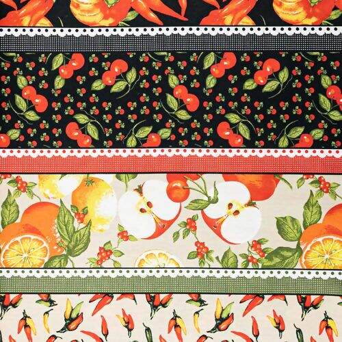 Tecido de Algodão Estampado (Meio Metro) - Faixas Frutas e Legumes