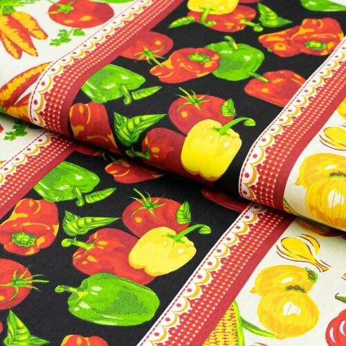 Tecido de Algodão Estampado (Meio Metro) - Faixas Legumes
